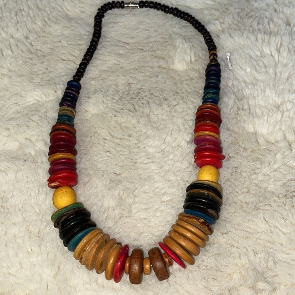 🌈 Colorful Wood Bead Necklace!